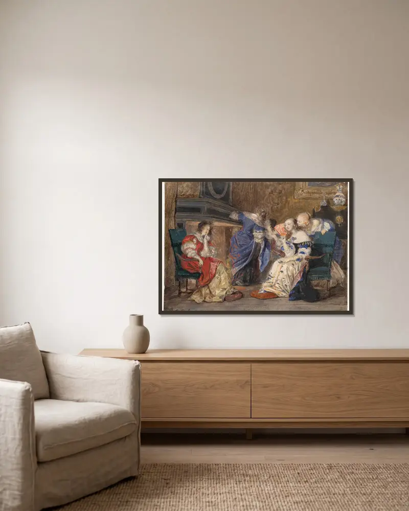 Women in an Interior av Paul Delaroche inramad på en vägg