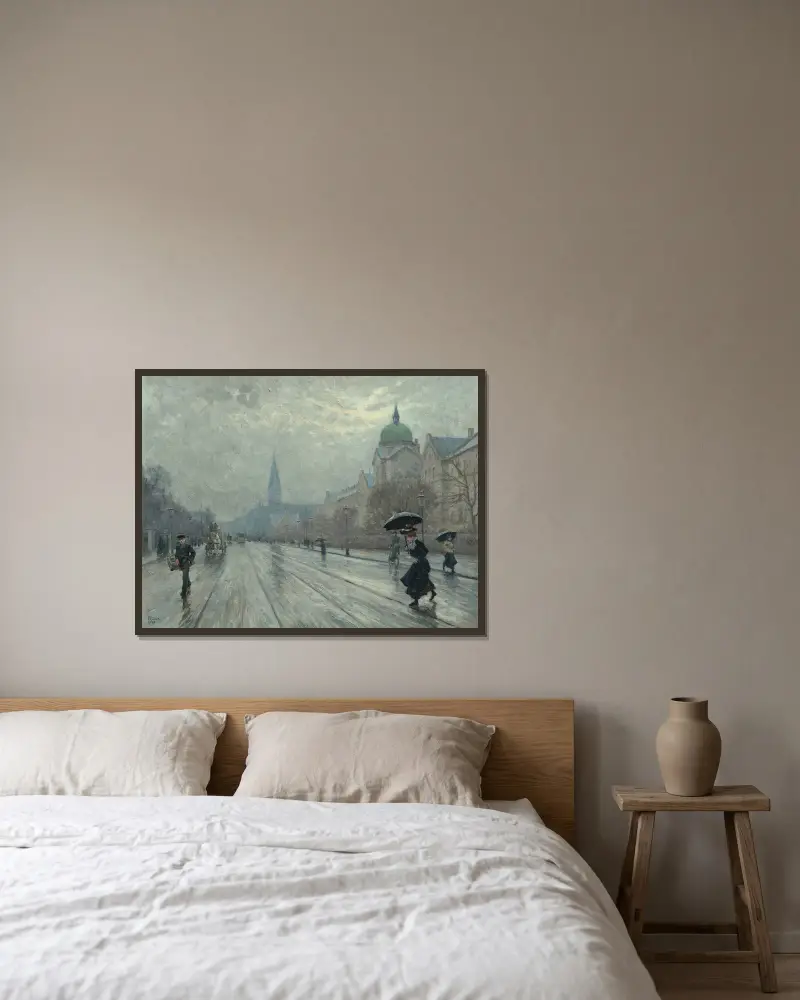 A street scene, Copenhagen av Paul Fischer inramad på en vägg