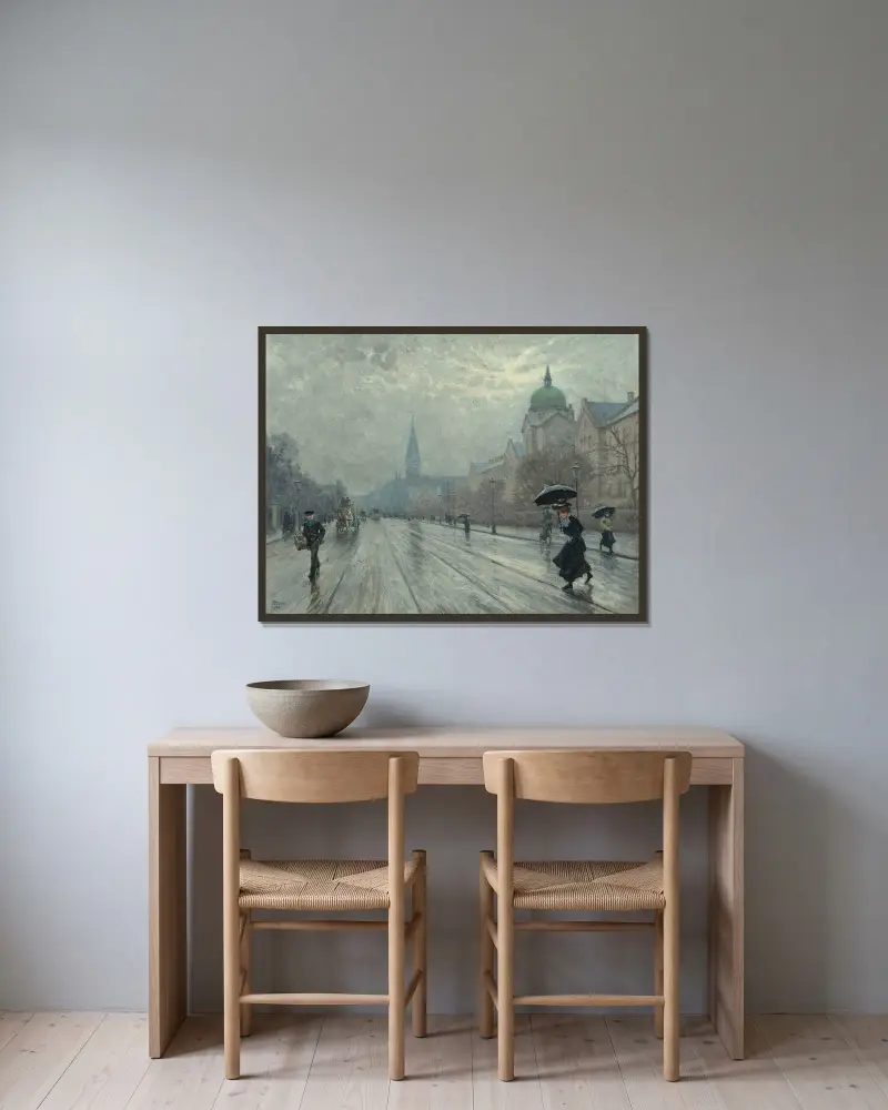 A street scene, Copenhagen av Paul Fischer inramad på en vägg