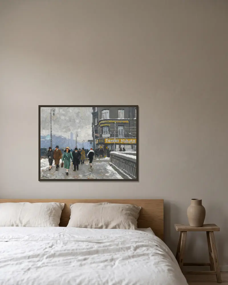 A winter street av Paul Fischer inramad på en vägg
