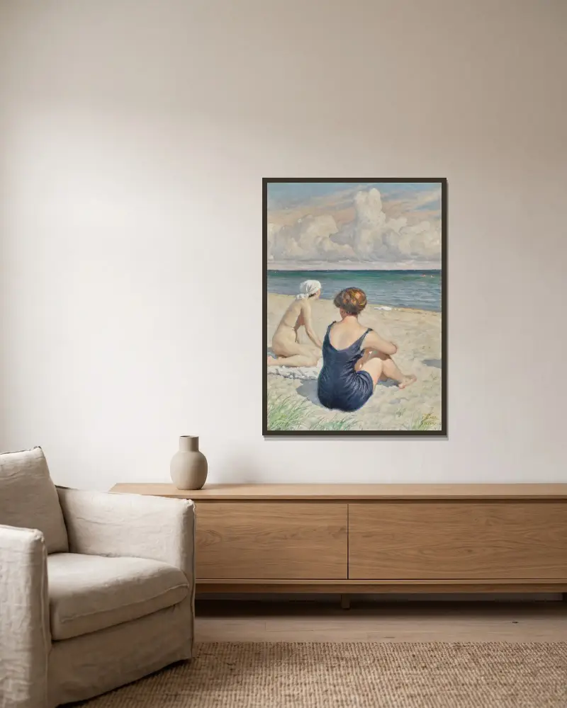 Bathers on the beach, Falsterbo av Paul Fischer inramad på en vägg