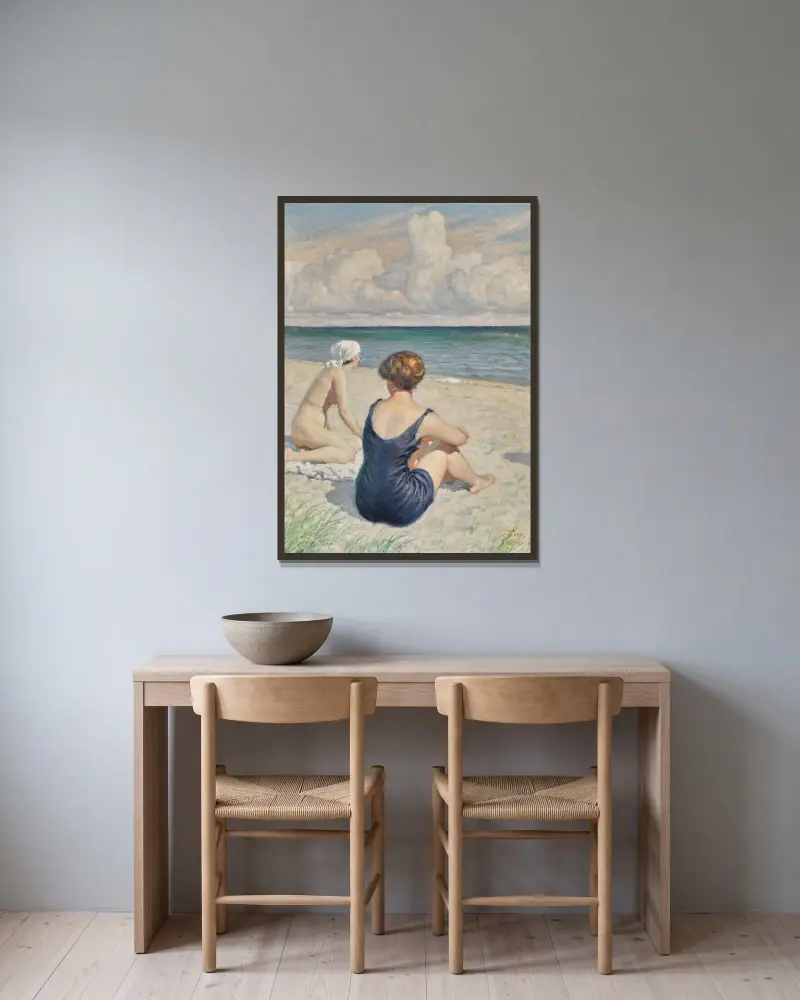 Bathers on the beach, Falsterbo av Paul Fischer inramad på en vägg