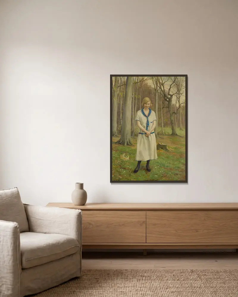 Gänseblümchen pflücken von Paul Fischer gerahmt an einer Wand