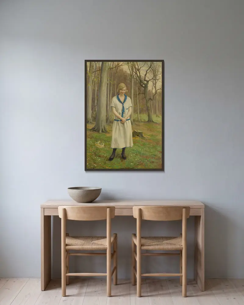 Gänseblümchen pflücken von Paul Fischer gerahmt an einer Wand