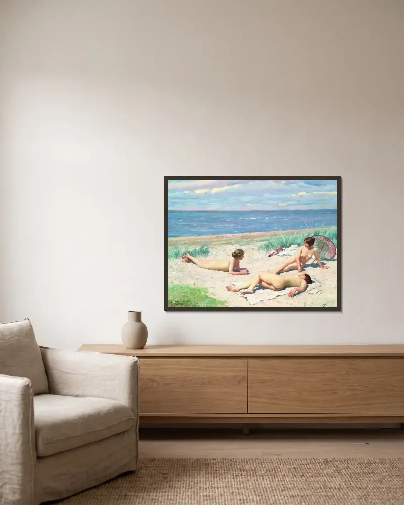 Girls on the beach av Paul Fischer inramad på en vägg