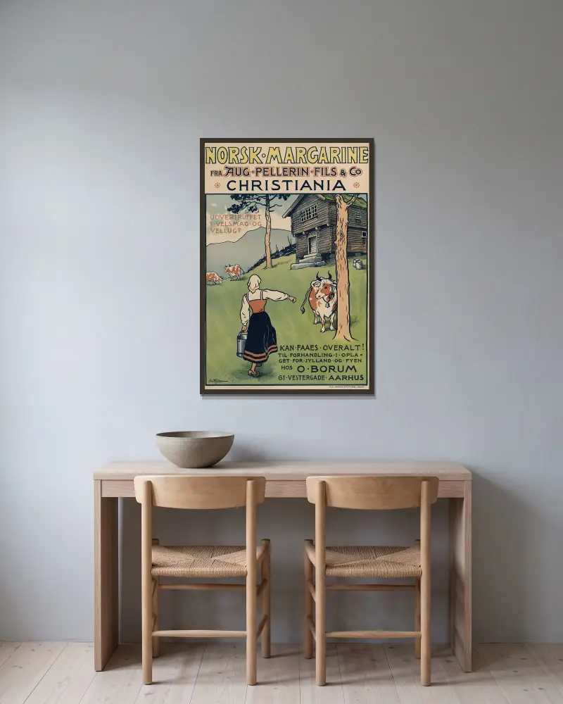 Norsk Margarin från Aug. Pellerin Fils & Co. Christiania av Paul Fischer inramad på en vägg