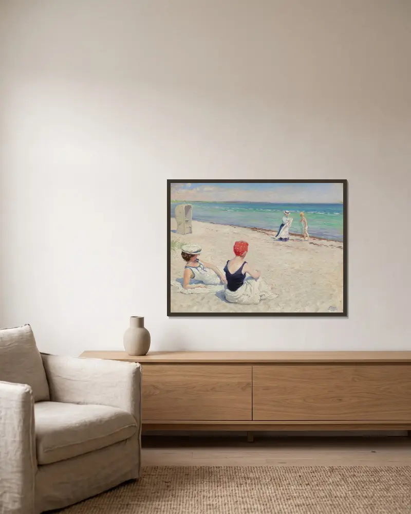 On the beach, Falsterbro av Paul Fischer inramad på en vägg