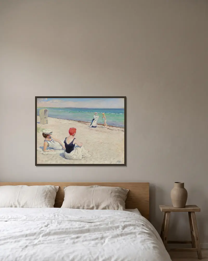 On the beach, Falsterbro av Paul Fischer inramad på en vägg