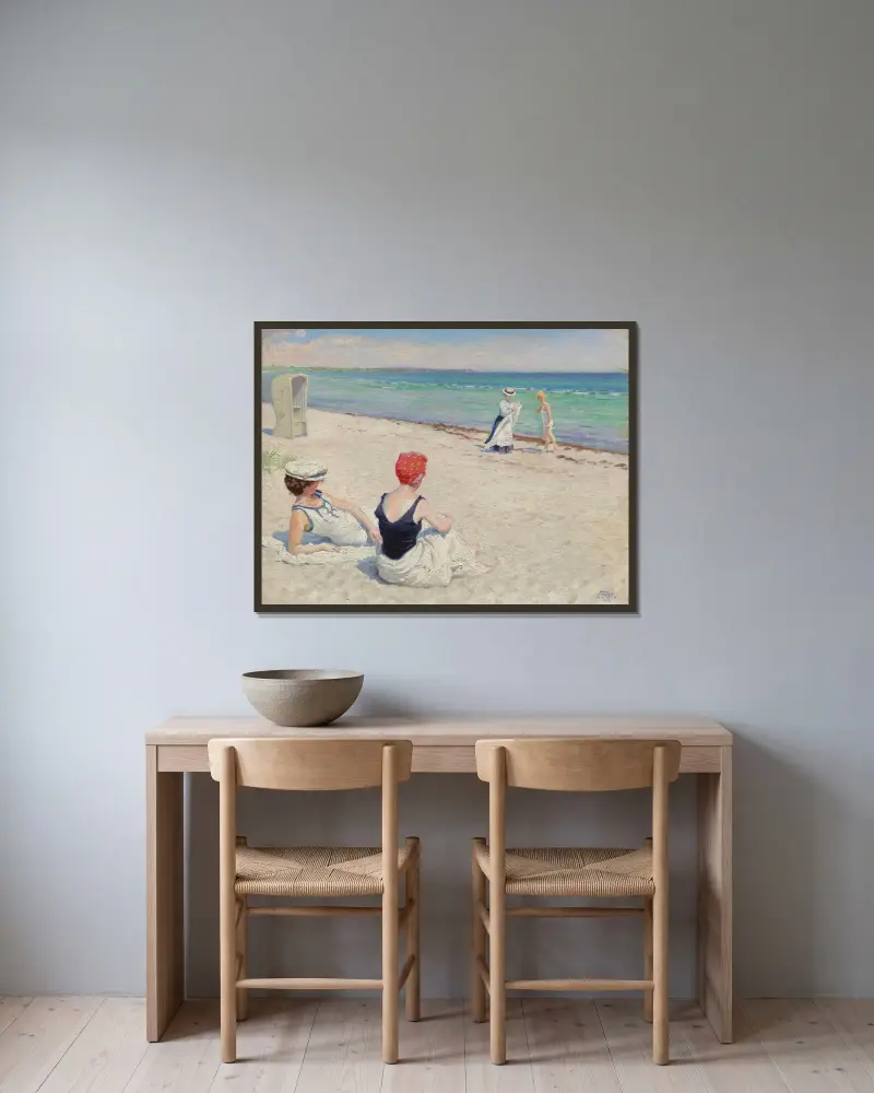 On the beach, Falsterbro av Paul Fischer inramad på en vägg