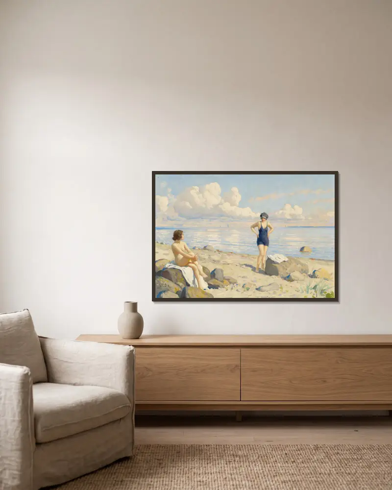 Am Strand von Paul Fischer gerahmt an einer Wand