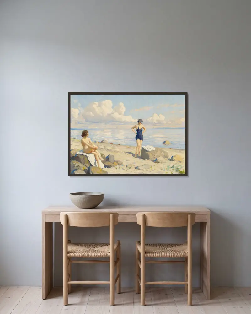 Am Strand von Paul Fischer gerahmt an einer Wand