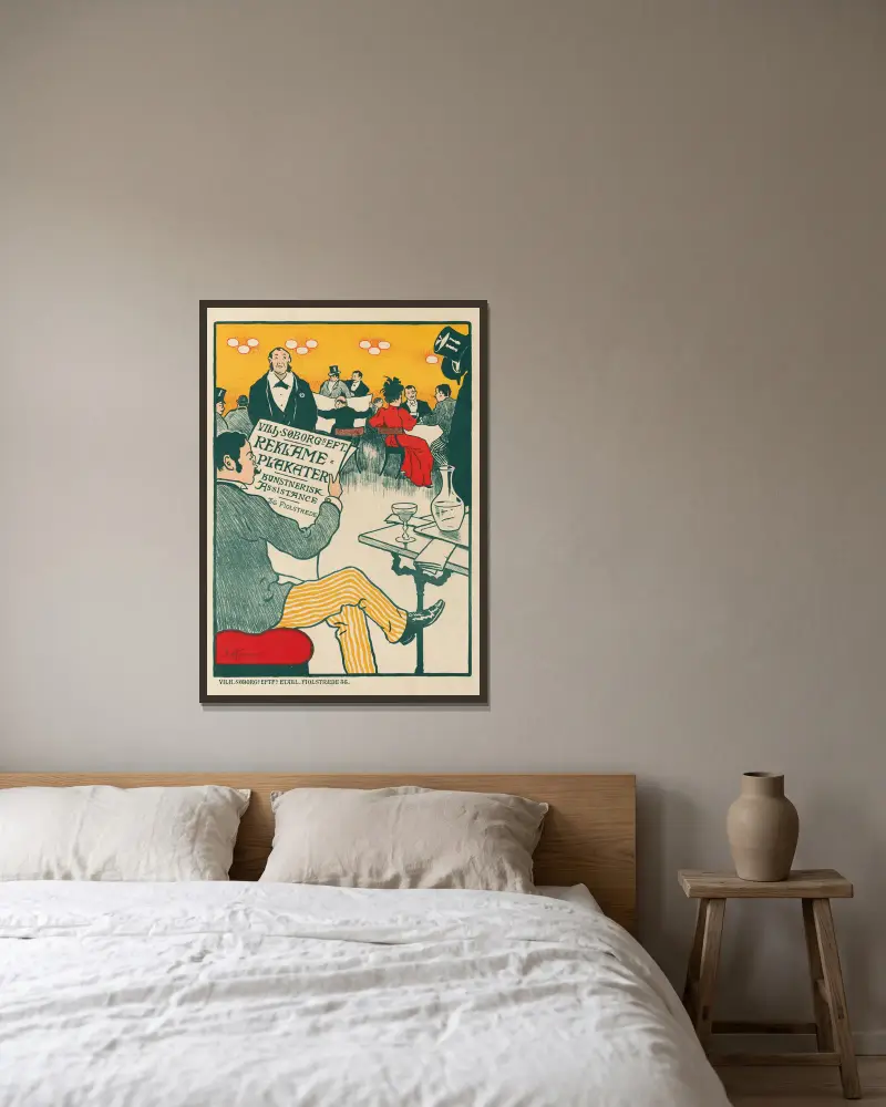 Poster for Exhibition of Artistic Posters of Wilhelm Söborg av Paul Fischer inramad på en vägg
