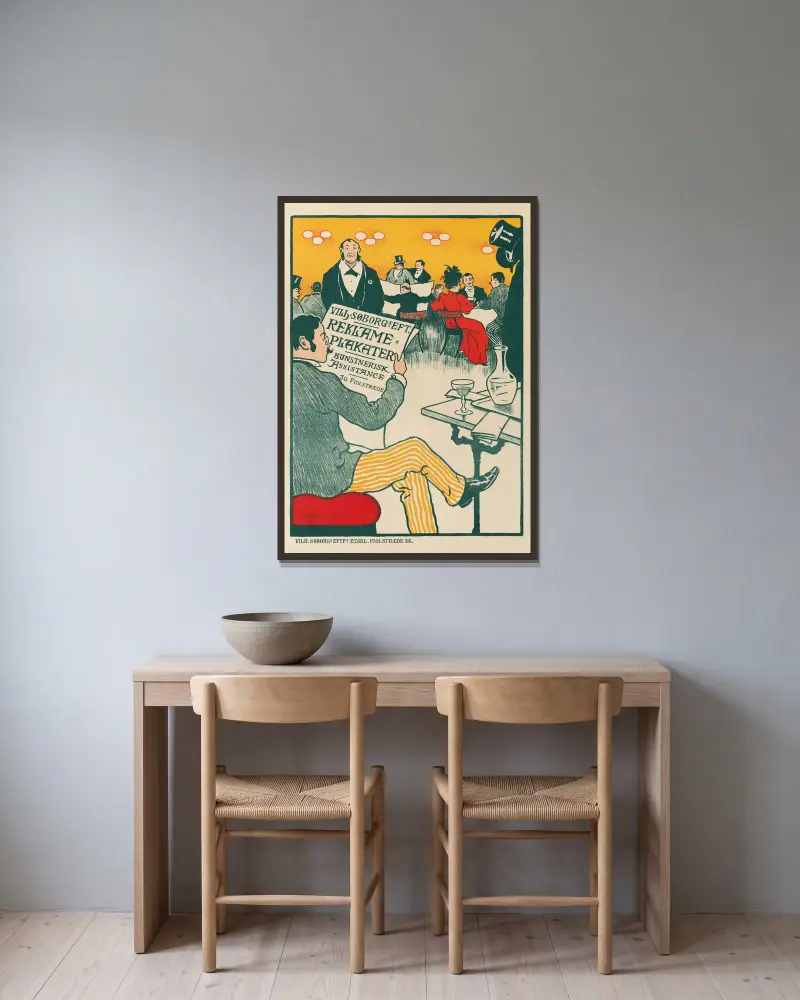 Poster for Exhibition of Artistic Posters of Wilhelm Söborg av Paul Fischer inramad på en vägg