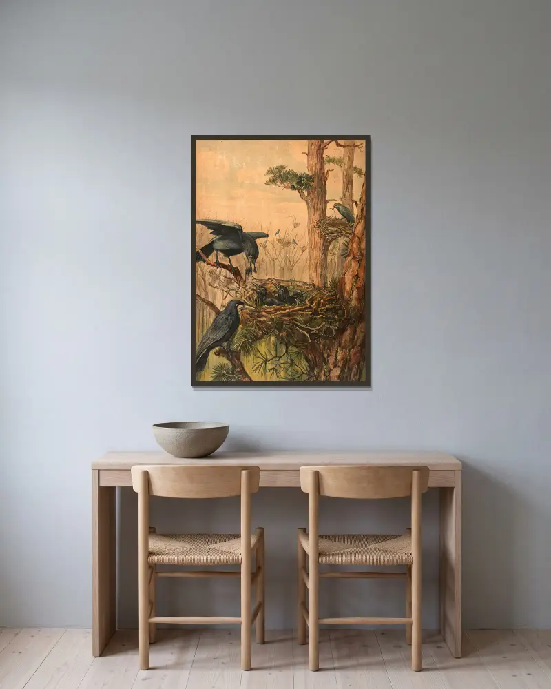 Krähen von Paul Flanderky gerahmt an einer Wand