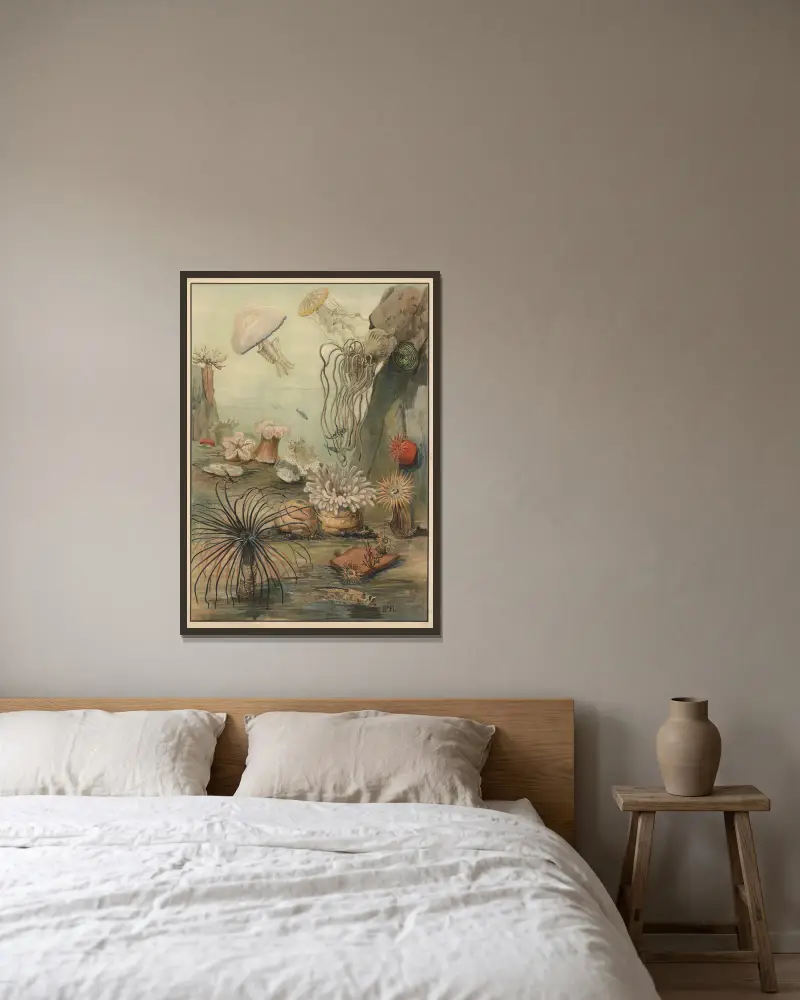 Sea anemones av Paul Flanderky inramad på en vägg