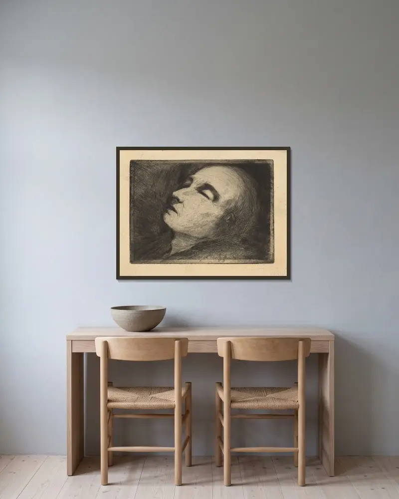 Vincent van Gogh på sin dödsbädd av Paul Gachet inramad på en vägg