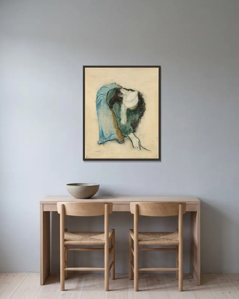 Die Ährenleserin aus der Bretagne von Paul Gauguin gerahmt an einer Wand