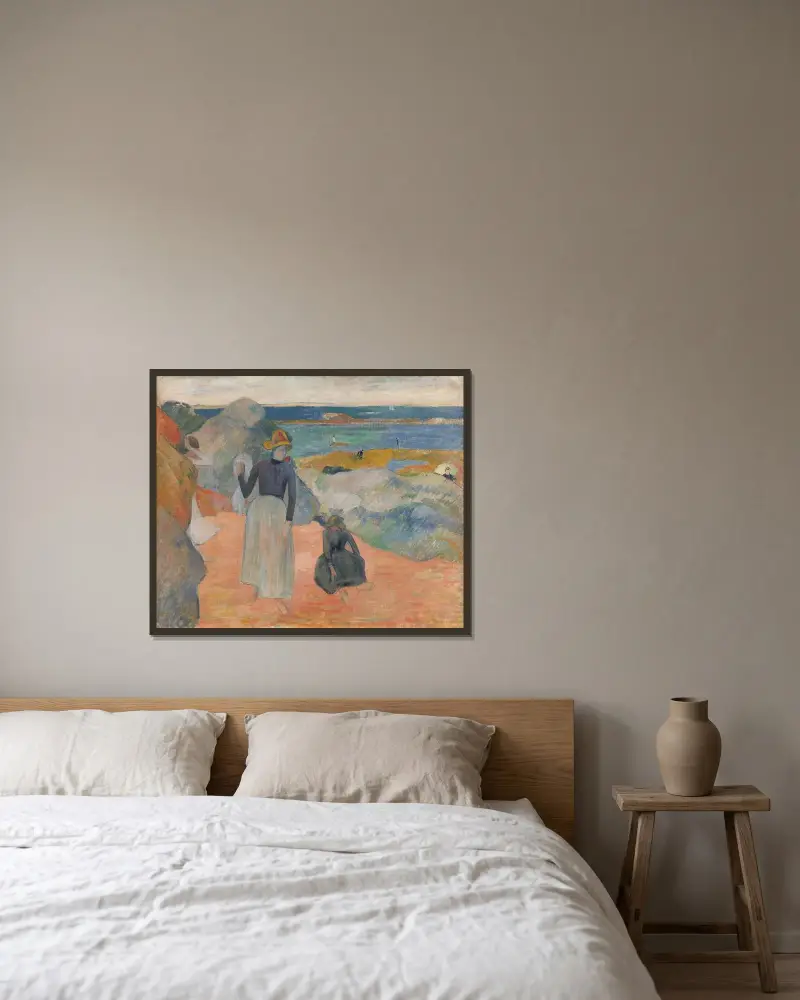 Strandszene von Paul Gauguin gerahmt an einer Wand