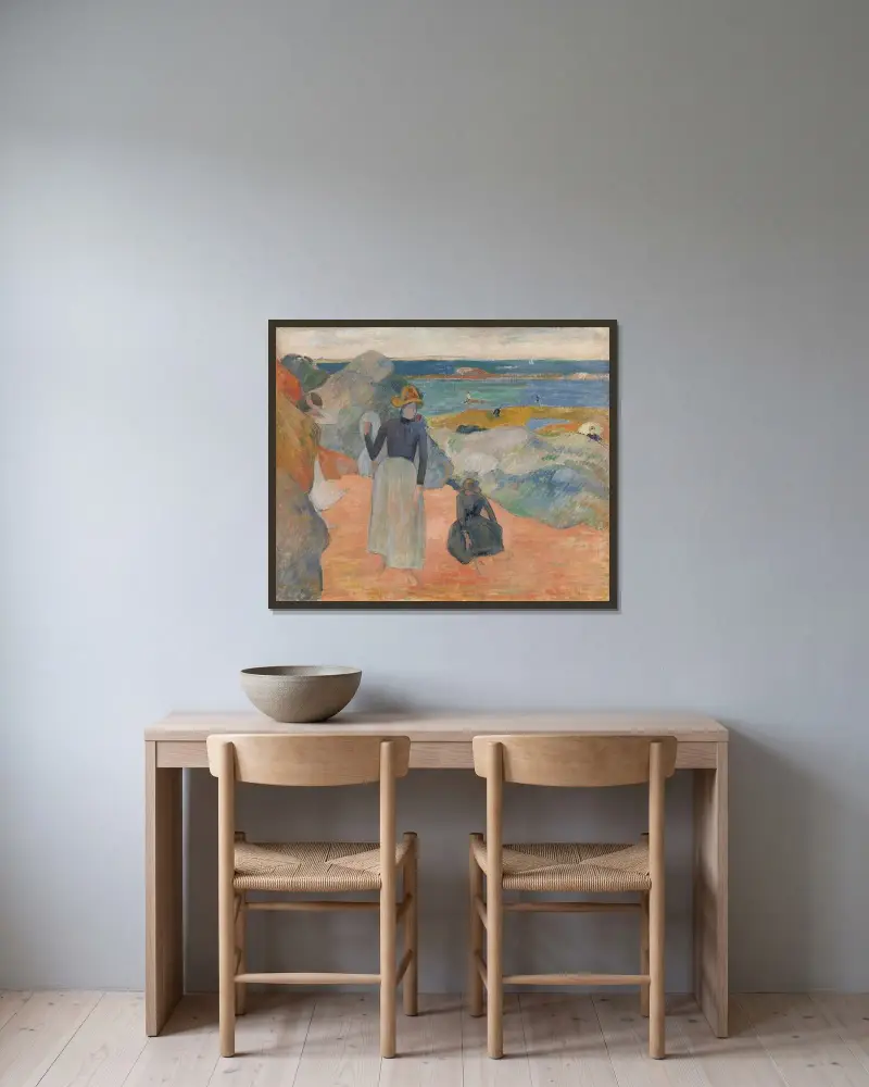 Strandszene von Paul Gauguin gerahmt an einer Wand