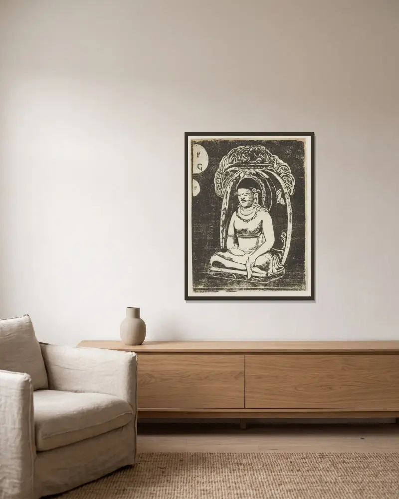 Buddha von Paul Gauguin gerahmt an einer Wand