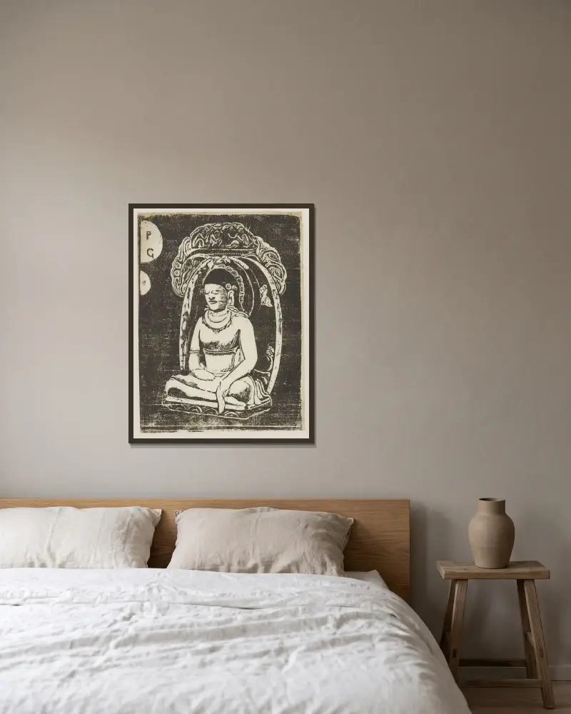 Buddha von Paul Gauguin gerahmt an einer Wand