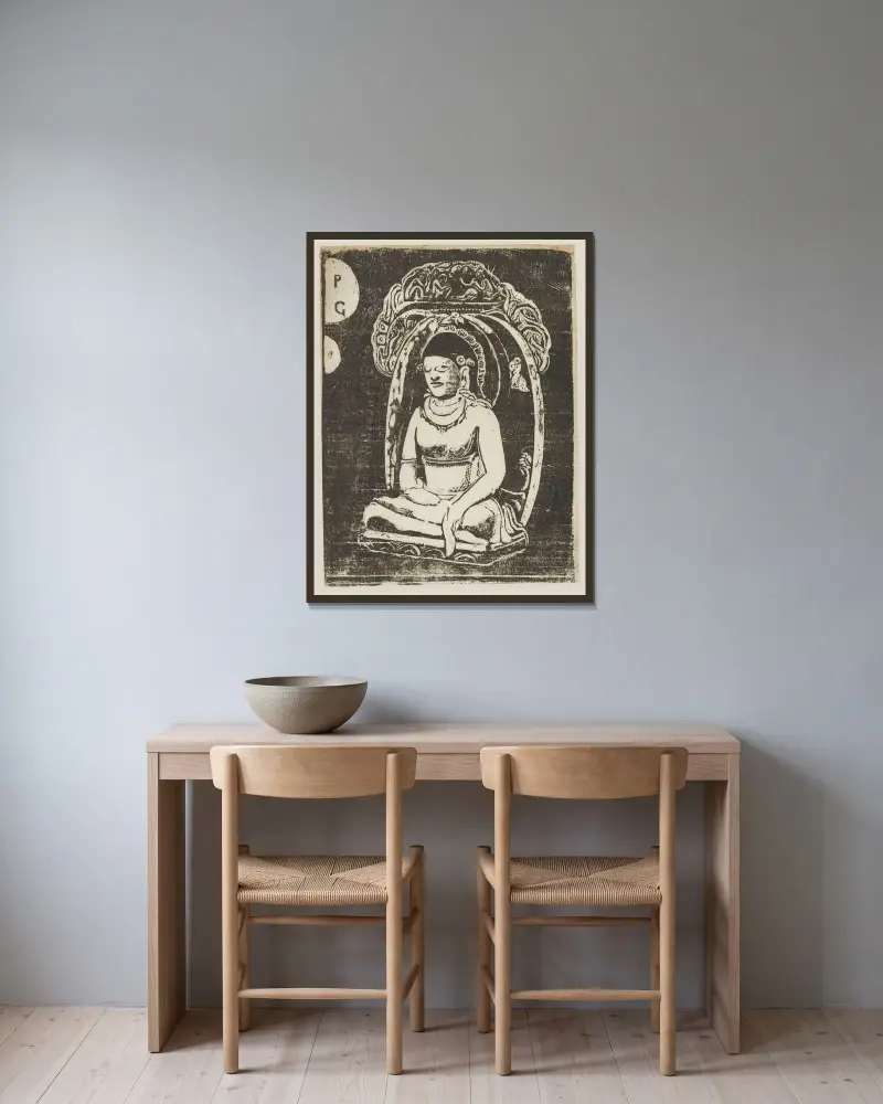 Buddha von Paul Gauguin gerahmt an einer Wand