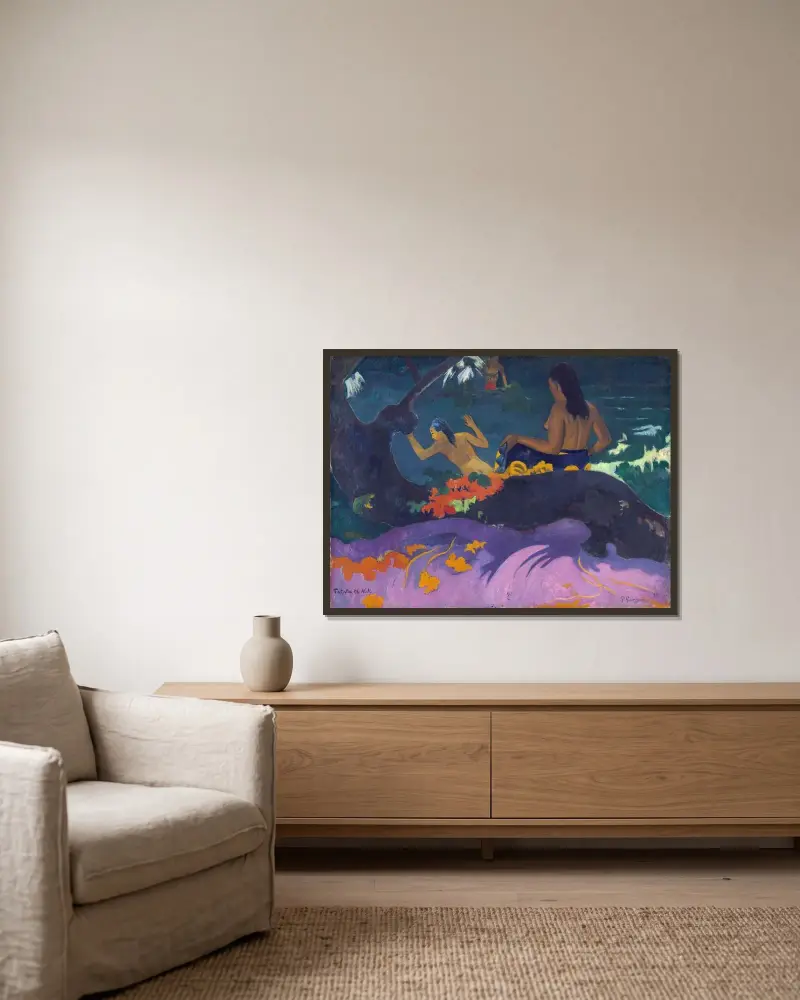 Fatata te Miti (Am Meer) von Paul Gauguin gerahmt an einer Wand