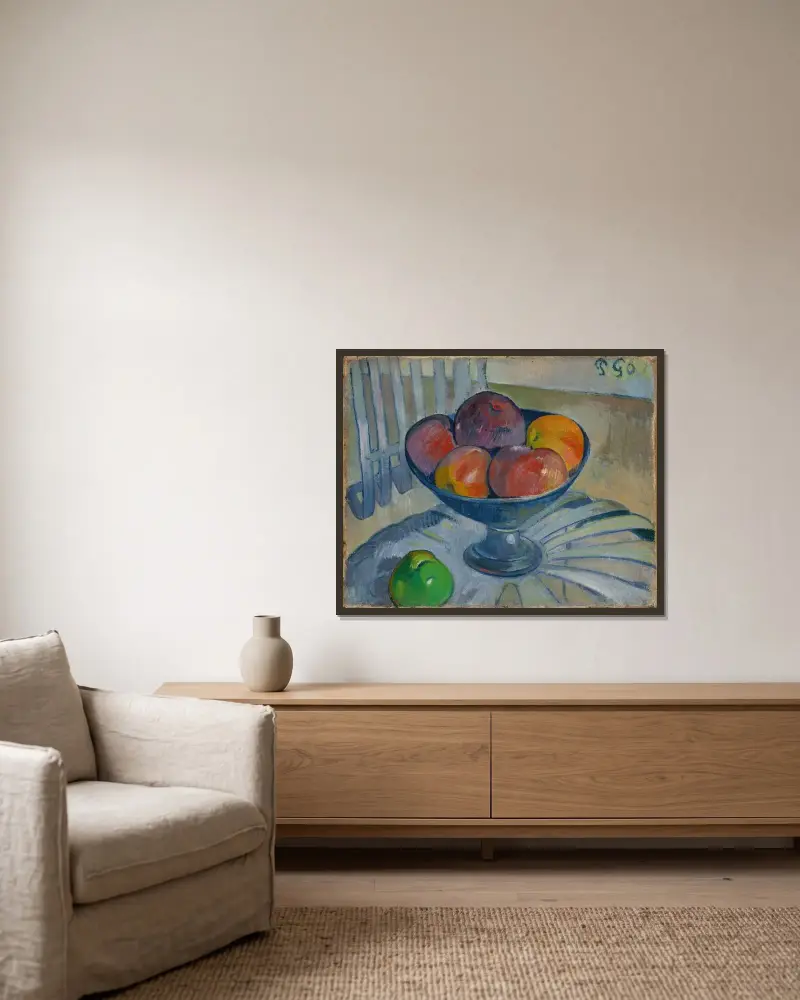 Fruit Dish on a Garden Chair av Paul Gauguin inramad på en vägg
