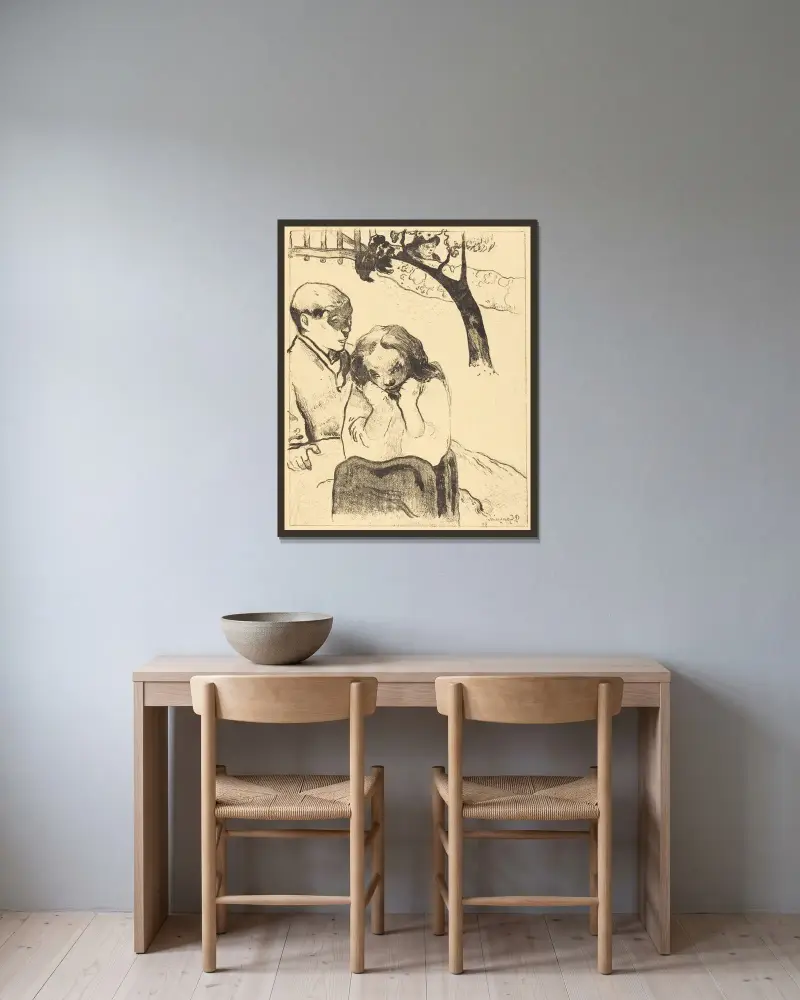 Menschliches Leid von Paul Gauguin gerahmt an einer Wand
