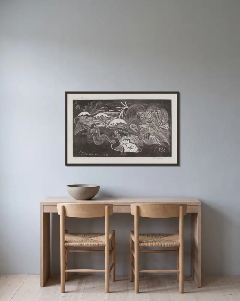 L’ Univers est créé – nr 1 av Paul Gauguin inramad på en vägg