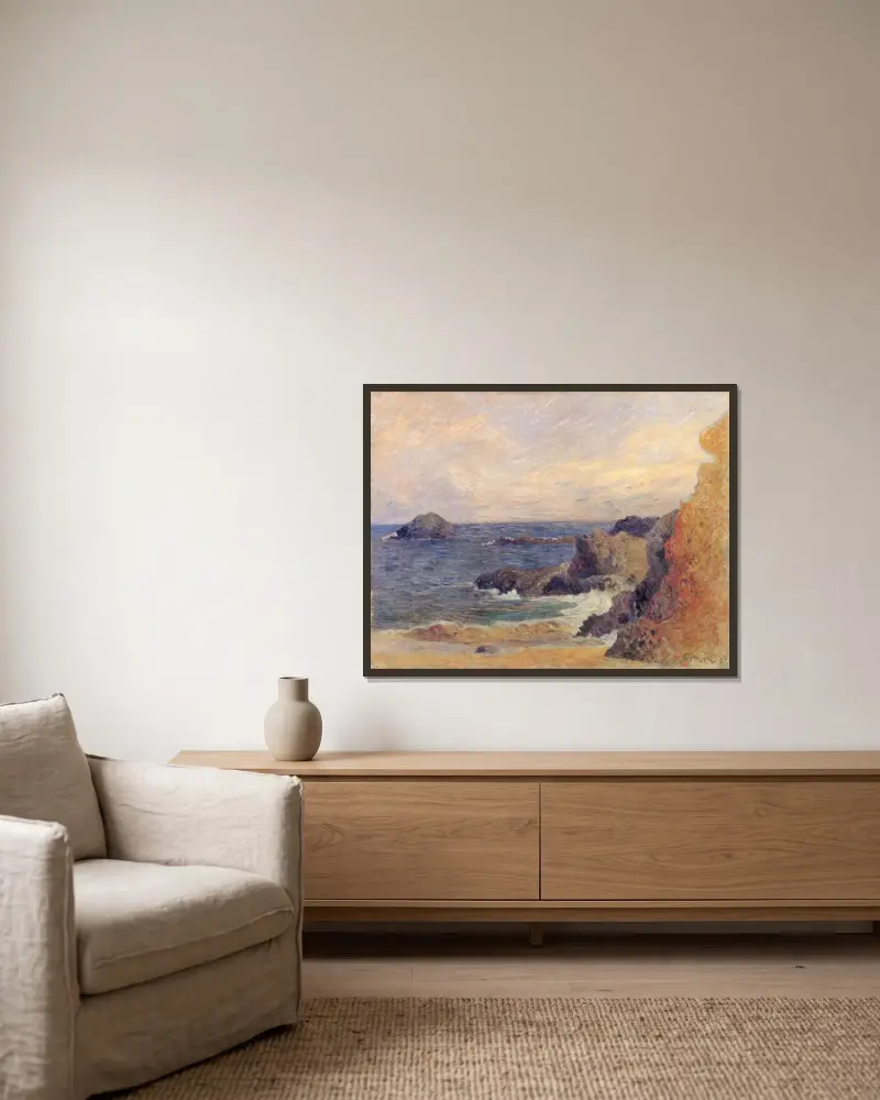 La Côte rocheuse, ou Rochers au bord de la mer av Paul Gauguin inramad på en vägg