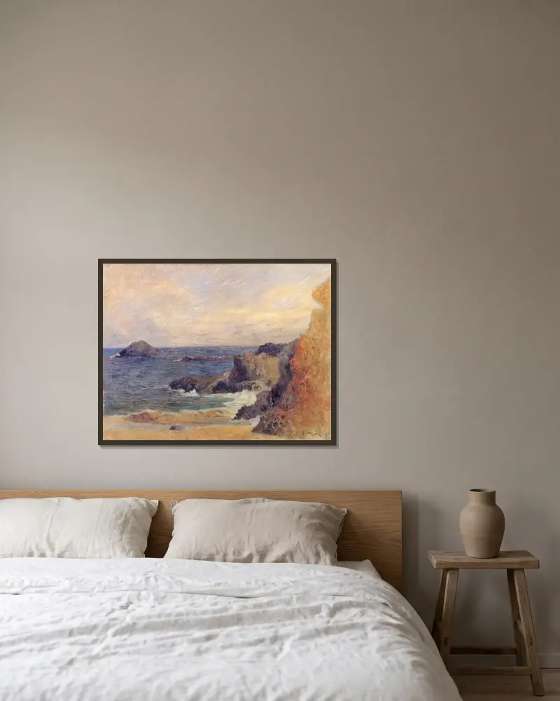 La Côte rocheuse, ou Rochers au bord de la mer av Paul Gauguin inramad på en vägg