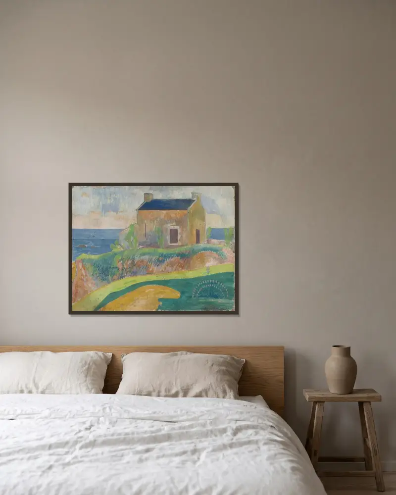 Das Haus des Gehängten von Paul Gauguin gerahmt an einer Wand
