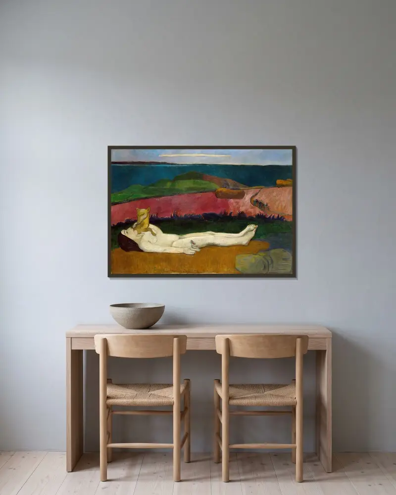 La Perte du pucelage, ou Éveil du printemps av Paul Gauguin inramad på en vägg