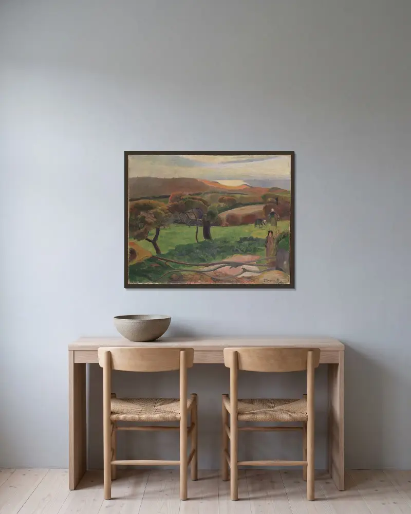 Landschaft aus der Bretagne von Paul Gauguin gerahmt an einer Wand