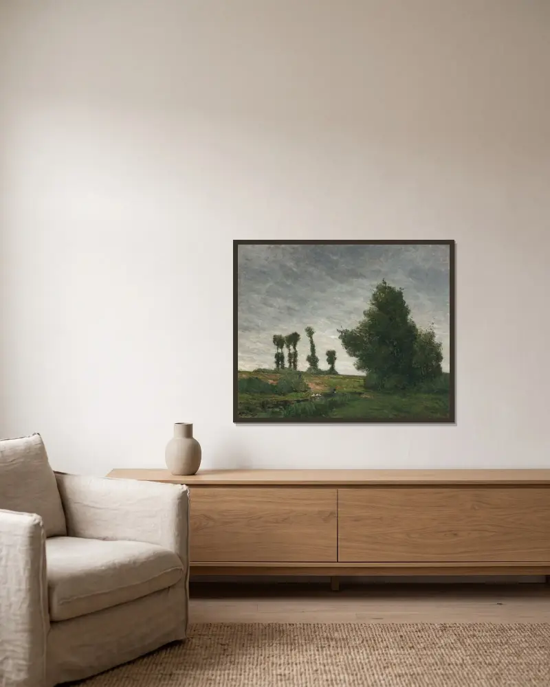 Landschaft mit Pappeln von Paul Gauguin gerahmt an einer Wand