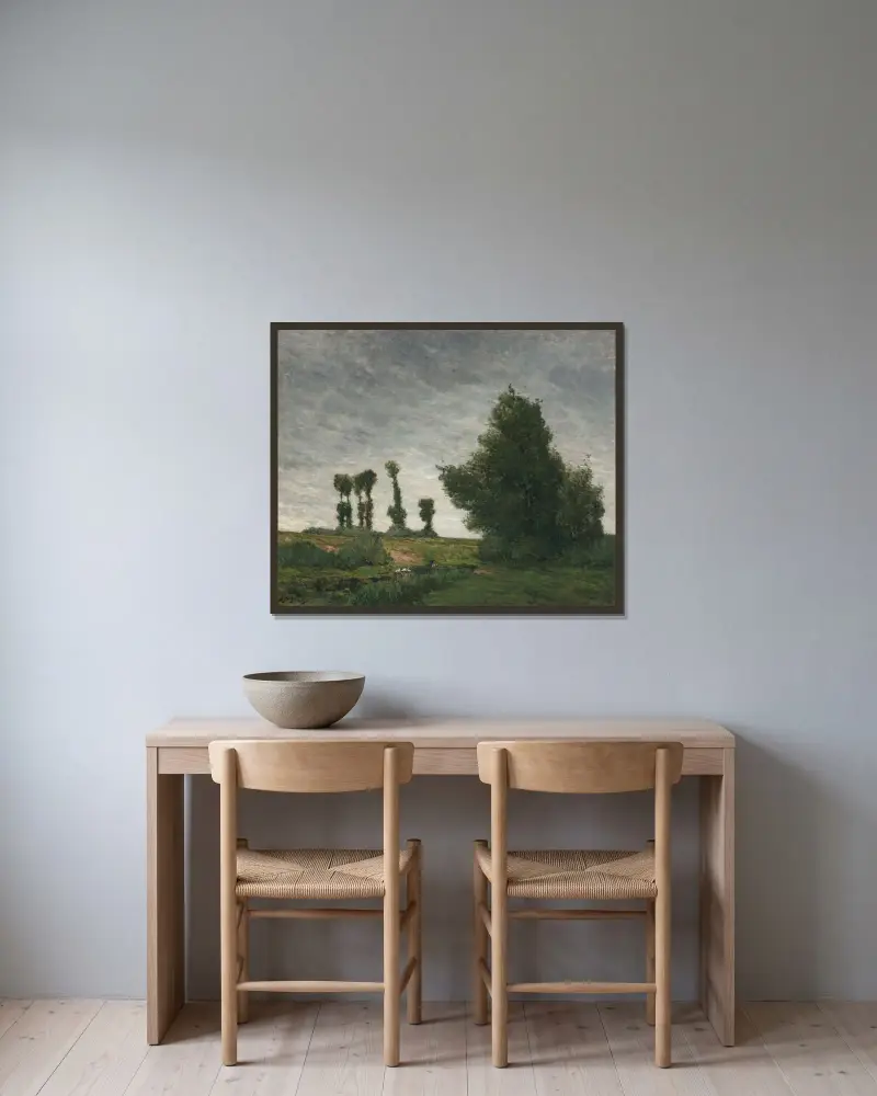 Landschaft mit Pappeln von Paul Gauguin gerahmt an einer Wand