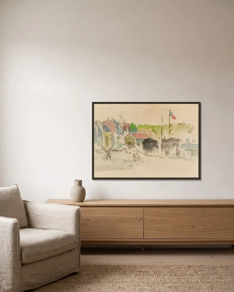 Das Dorf von Paul Gauguin gerahmt an einer Wand