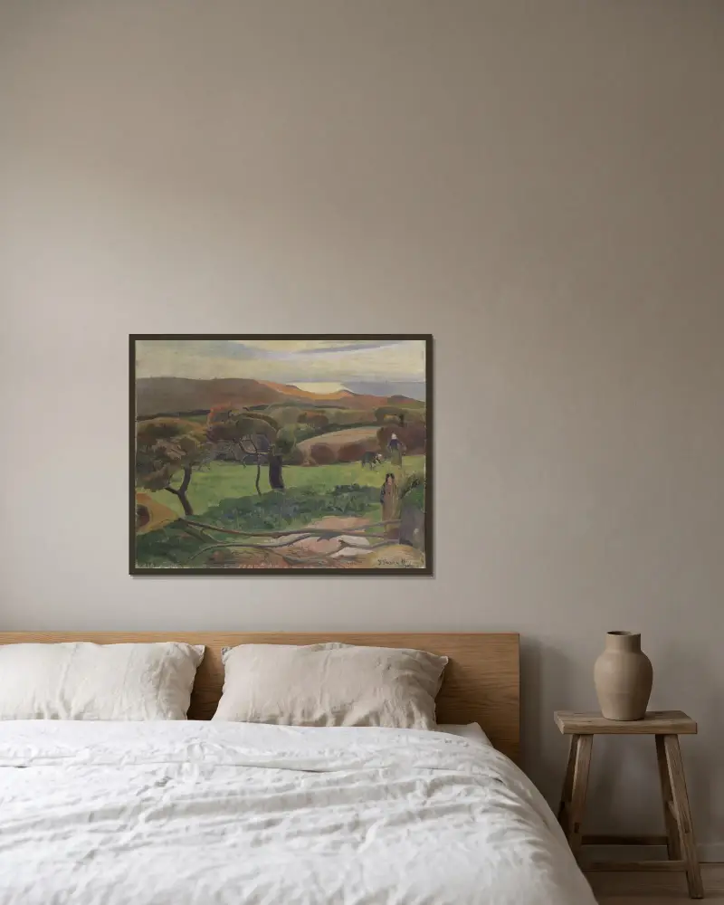 Les Champs au bord de la mer av Paul Gauguin inramad på en vägg