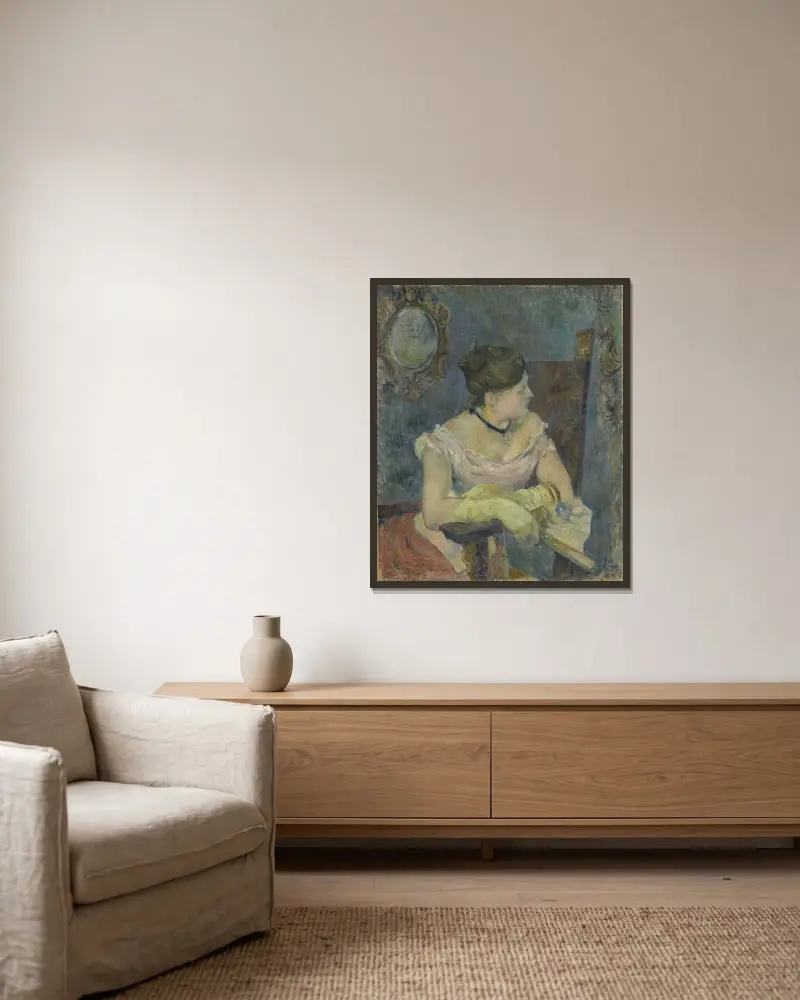 Madame Mette Gauguin i aftonklänning av Paul Gauguin inramad på en vägg