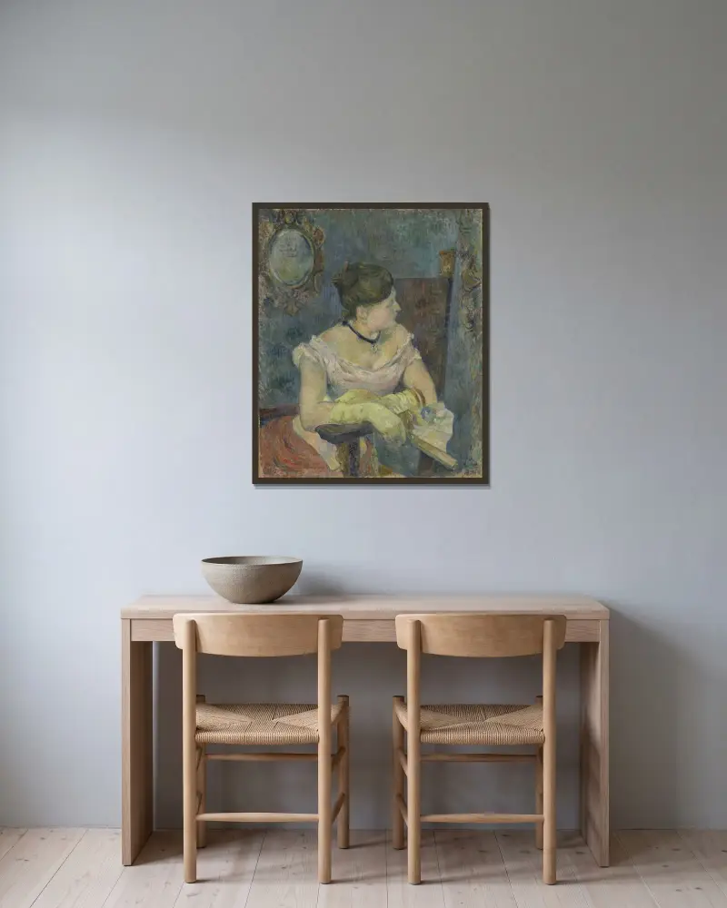 Madame Mette Gauguin i aftonklänning av Paul Gauguin inramad på en vägg