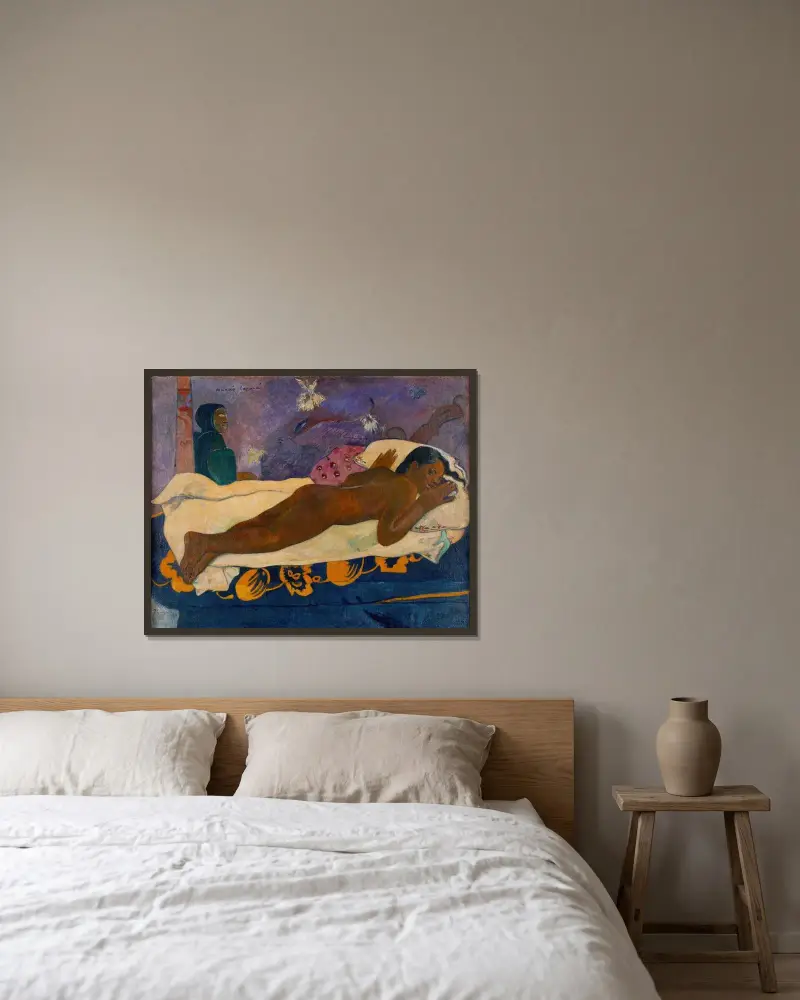 Manaò tupapaú av Paul Gauguin inramad på en vägg