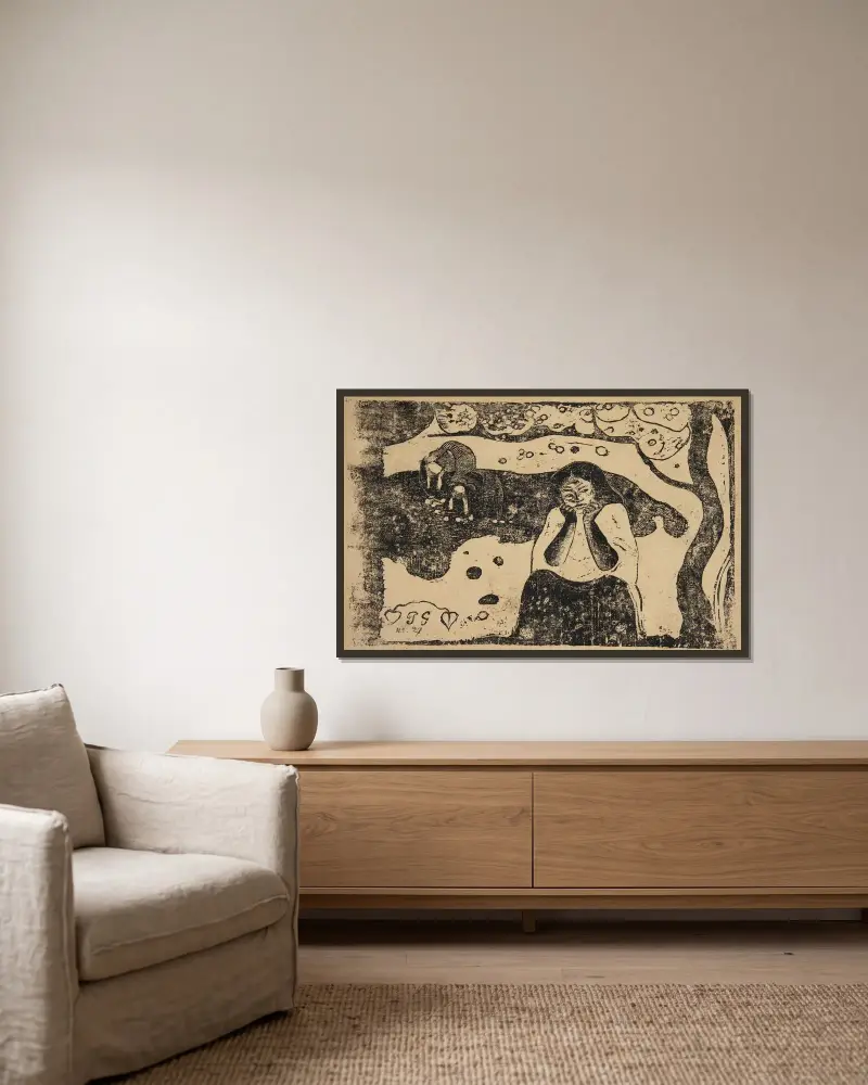 Miséres humaines av Paul Gauguin inramad på en vägg