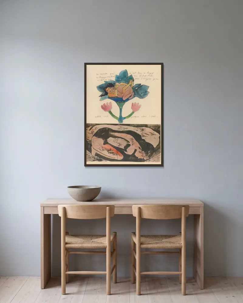Noanoa Pl. 20 von Paul Gauguin gerahmt an einer Wand