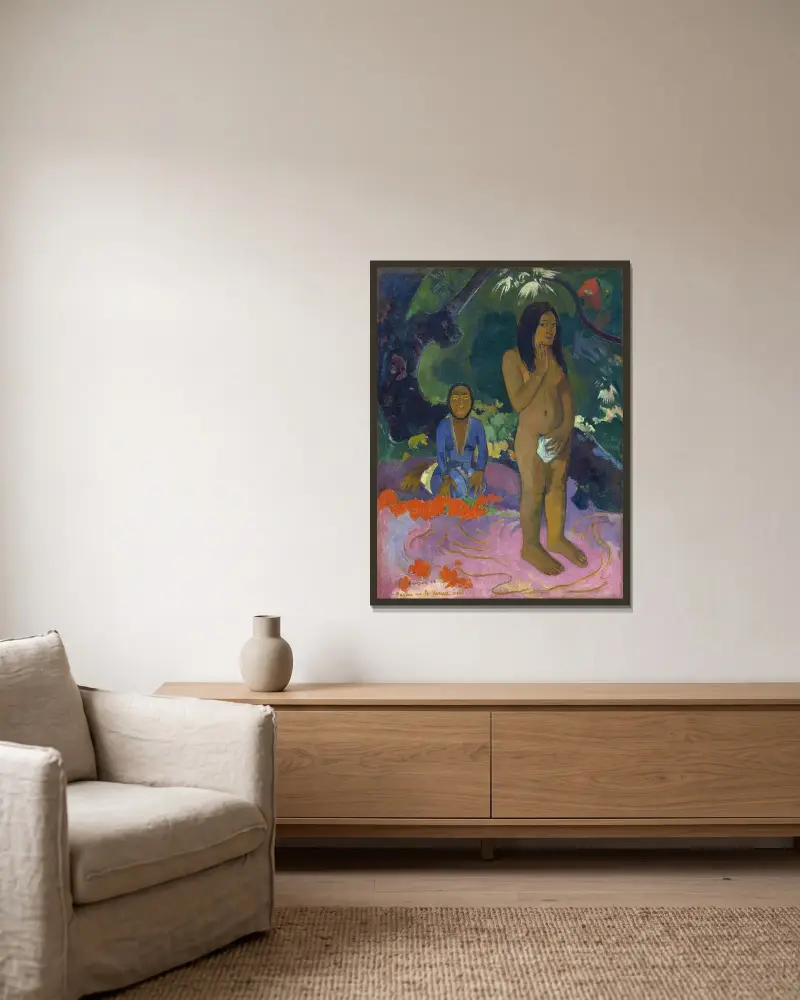 Parau na te Varua ino (Words of the Devil) av Paul Gauguin inramad på en vägg