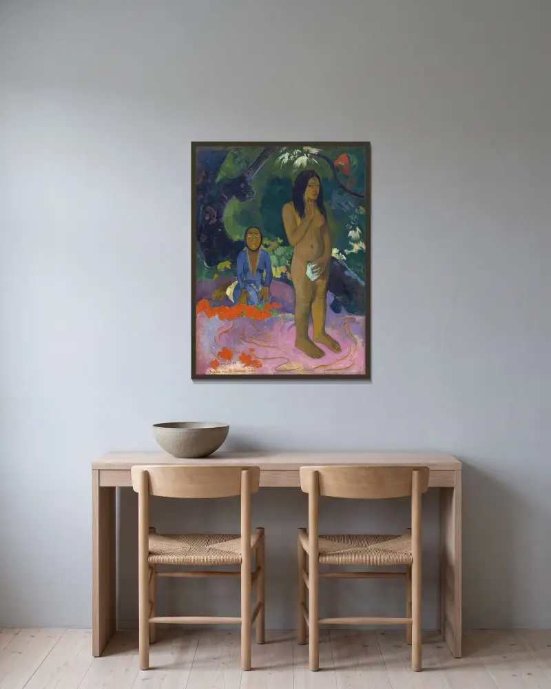 Parau na te Varua ino (Words of the Devil) av Paul Gauguin inramad på en vägg