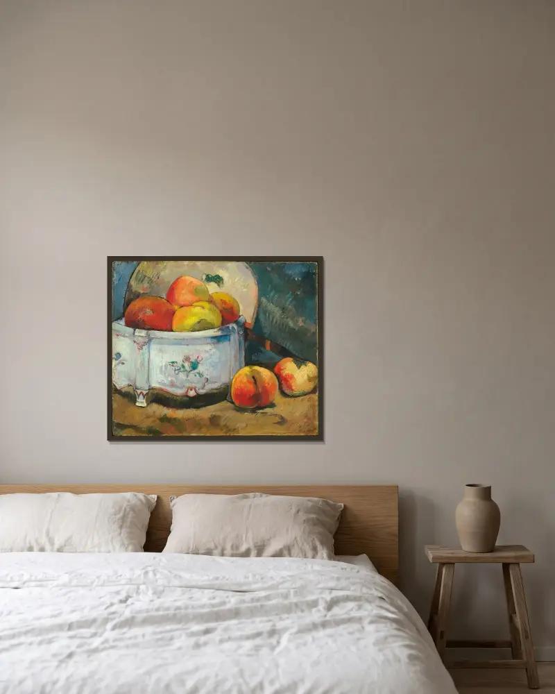 Still Life with Peaches av Paul Gauguin inramad på en vägg