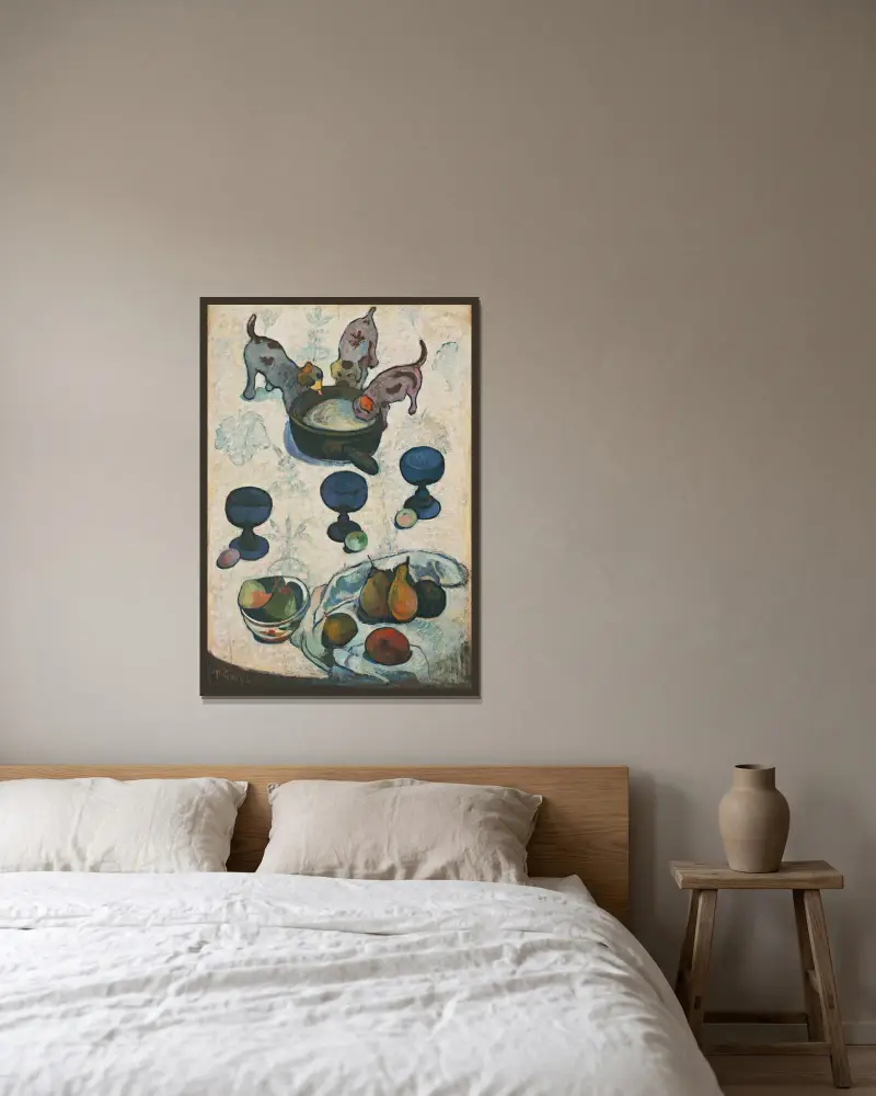 Stilleben med tre valpar av Paul Gauguin inramad på en vägg