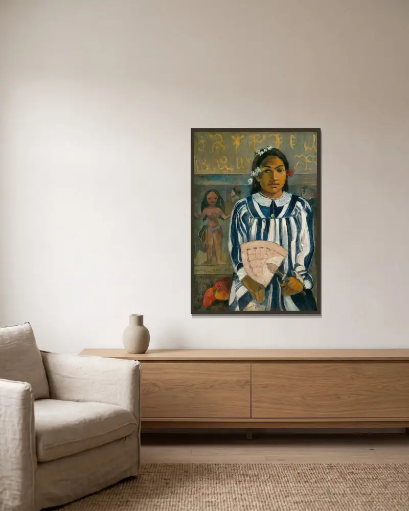 Die Vorfahren von Tehamana oder Tehamana hat viele Eltern (Merahi metua no Tehamana) von Paul Gauguin gerahmt an einer Wand