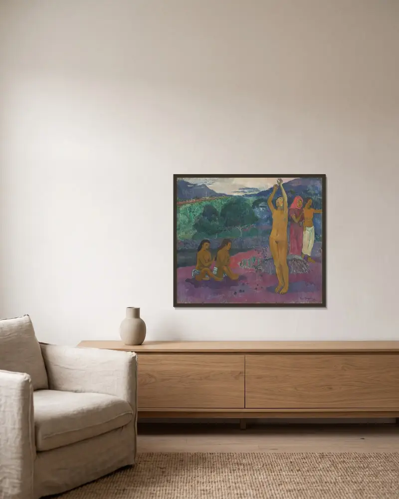Die Anrufung von Paul Gauguin gerahmt an einer Wand